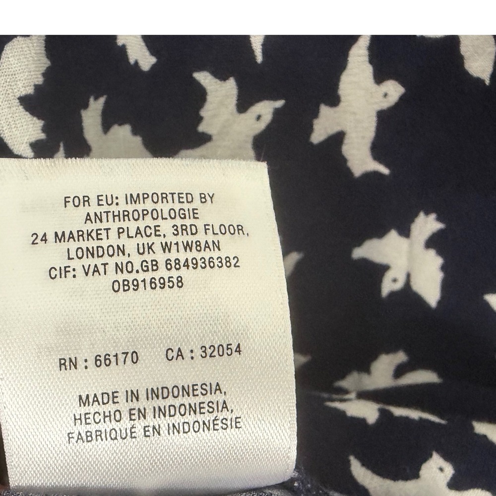 Maeve Anthropologie Navy White Bird Print Button Front Top Size 0 - Picture 5 of 5